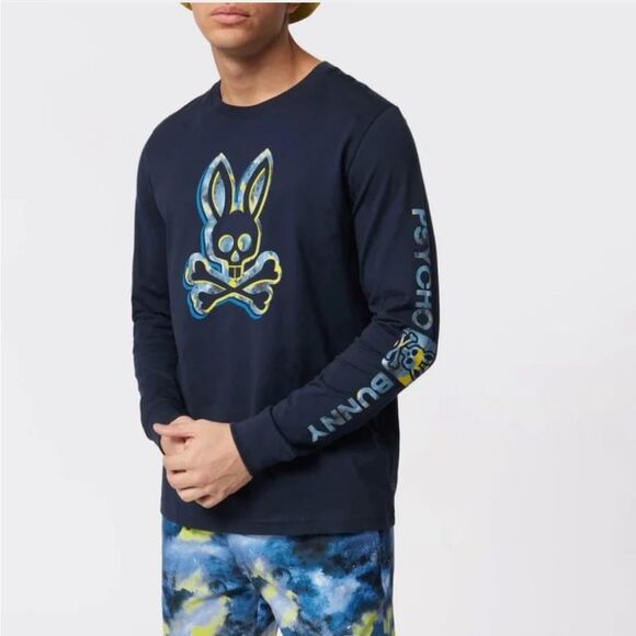 Psycho Bunny Men’s Meyer Long Sleeve Graphic Tee in Black B6T310W1PC Sz 5/M NWT - Picture 1 of 16